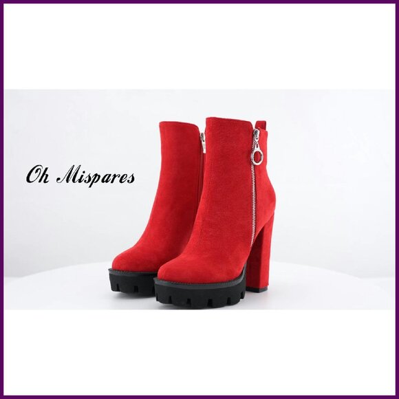 Suede Platform Ankle Boots Chunky Heel Lug Sole Zipper Wedding Party - Picture 8 of 8